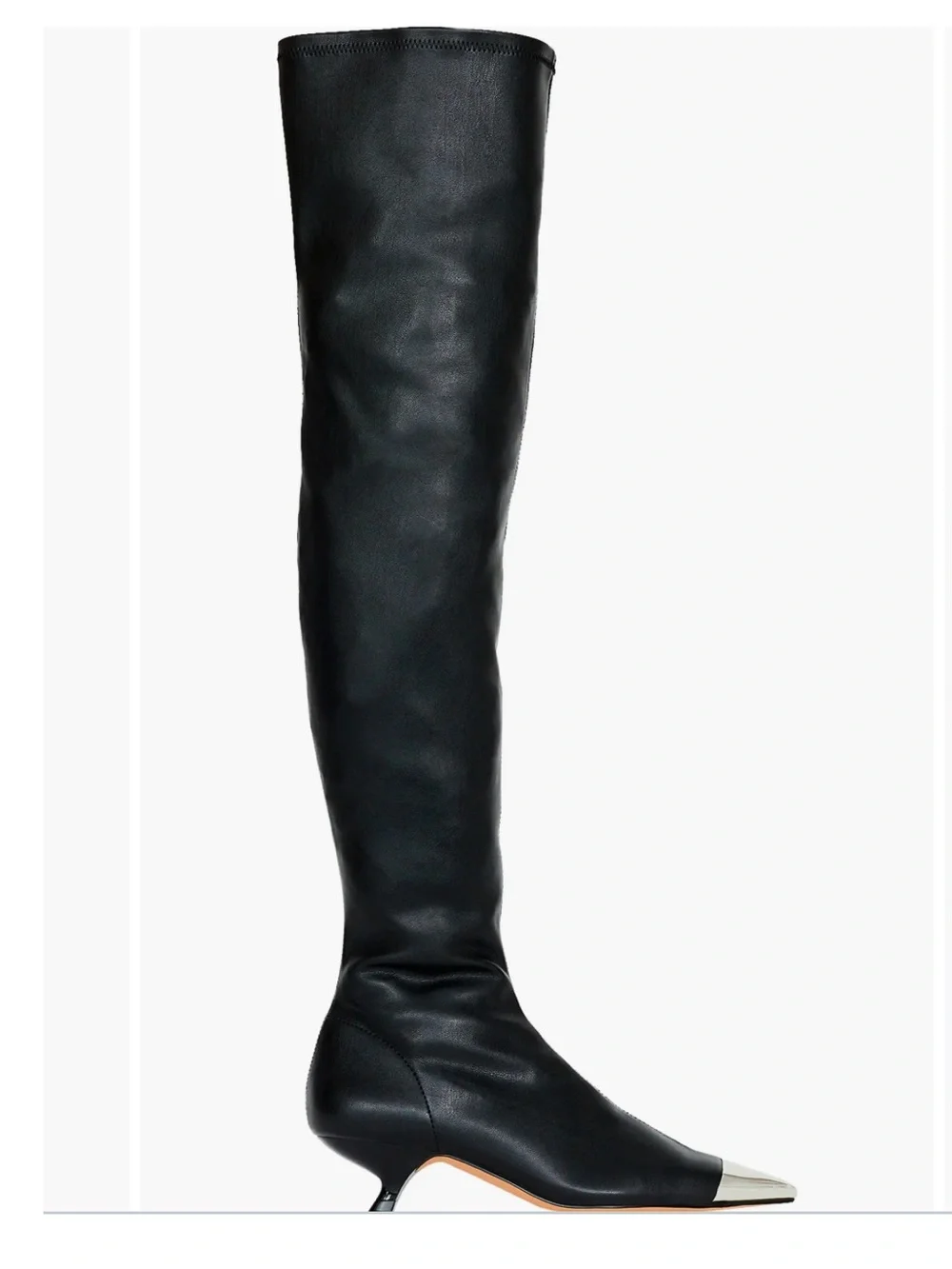 Katy Perry The Micro Heel OTK Boot Black Metal Cap Pointed Toe Size 5.5 NWOB